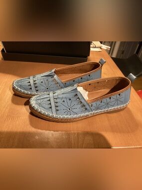 Everly Sky Blue Perforated Slip-On Leather Shoes
